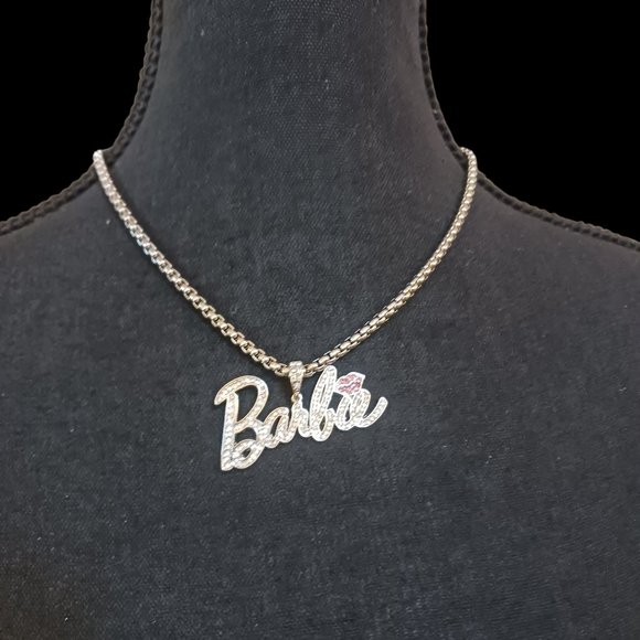 Barbie-Inspired Rhinestone Nameplate Choker Necklace Sparkling Statement Jewelry - Picture 3 of 10